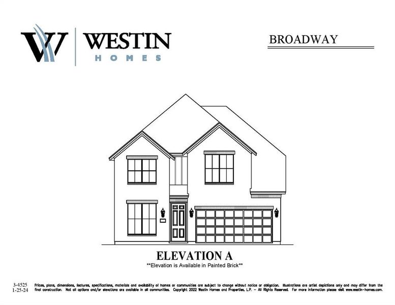 Westin Homes NEW Construction (Broadway, Elevation A) CURRENTLY BEING BUILT. Two story. 4 bedrooms. 3.5 baths. Spacious island kitchen open to Informal Dining and Family Room. Primary suite with large double walk-in closets. Private Study on first floor. Three additional bedrooms and game room room upstairs. Covered patio with 2-car garage.