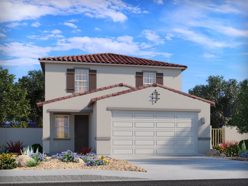 Representative exterior photo of a completed home built from the Amber by Meritage Homes in Mandarina - Signature Series, Marana, AZ (Image 14). Representative exterior photo of a completed home built from the Amber by Meritage Homes in Mandarina - Signature Series, Marana, AZ (Image 14).