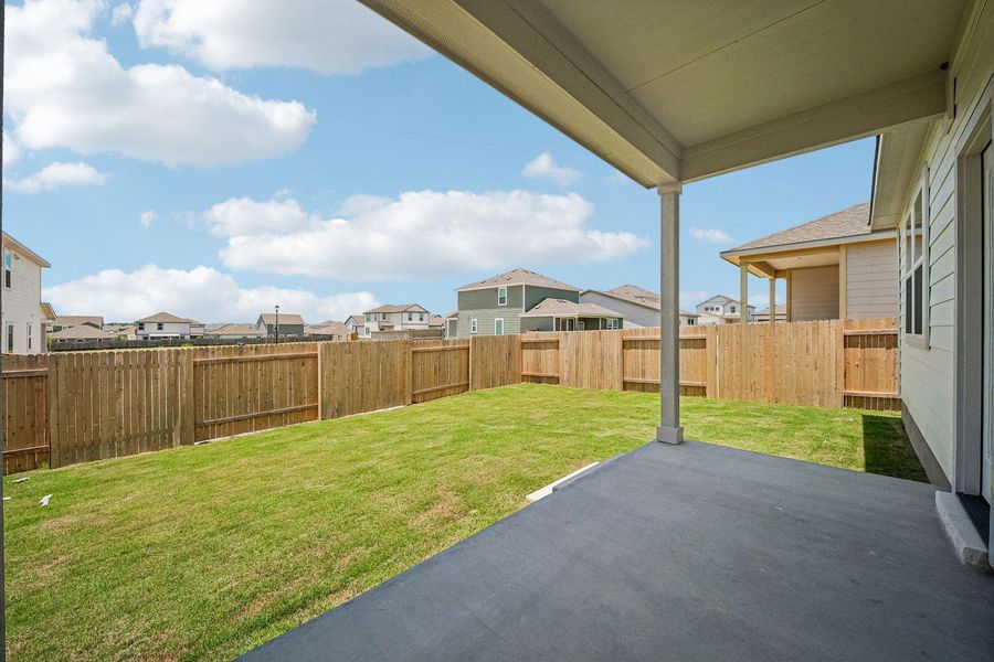 Exterior details and patio area of a home in Eastwood at Sonterra, Jarrell (Image 17).