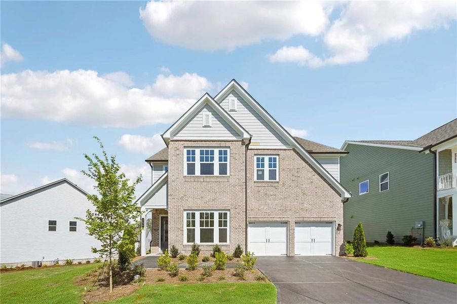 Front exterior of a new home in East Harbor II at Chestatee, Dawsonville, GA, highlighting curb appeal (Image 1).