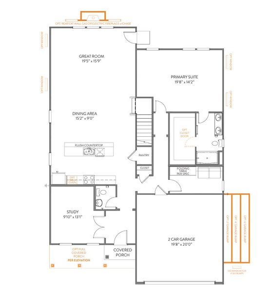 2D floor plan layout for the Wayne by True Homes in Westbrook Falls, Colfax, NC (Image 6).