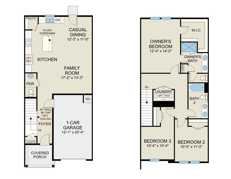 2D floor plan layout for the Hertford - Townhomes by Dream Finders Homes in The Towns at North Lakes, Fuquay Varina, NC (Image 3).