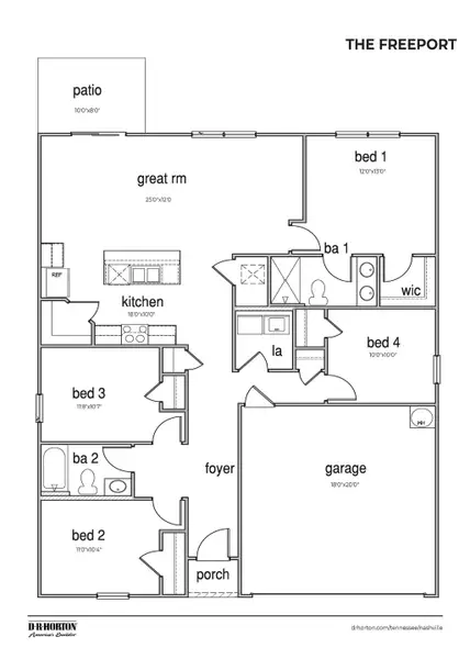 2D floor plan layout for the Freeport II by D.R. Horton in Savannah Lakes, Lewisburg, TN (Image 3). 2D floor plan layout for the Freeport II by D.R. Horton in Savannah Lakes, Lewisburg, TN (Image 3).
