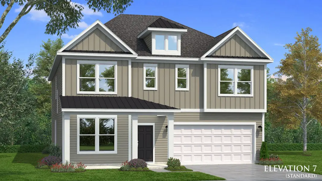 Representative exterior photo of a completed home built from the Brier Creek by DRB Homes in Reserve at Crowthorne, Zebulon, NC (Image 36). Representative exterior photo of a completed home built from the Brier Creek by DRB Homes in Reserve at Crowthorne, Zebulon, NC (Image 36).