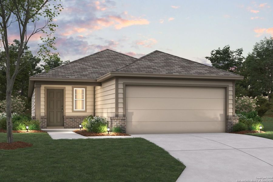 Front exterior of a new home in Park Place, New Braunfels, TX, highlighting curb appeal (Image 2).