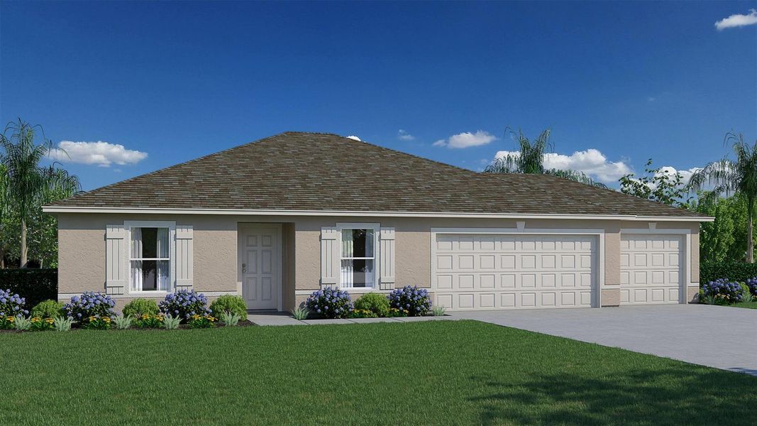 Front exterior of a new home in Port St Lucie, Port St. Lucie, FL, highlighting curb appeal (Image 1).