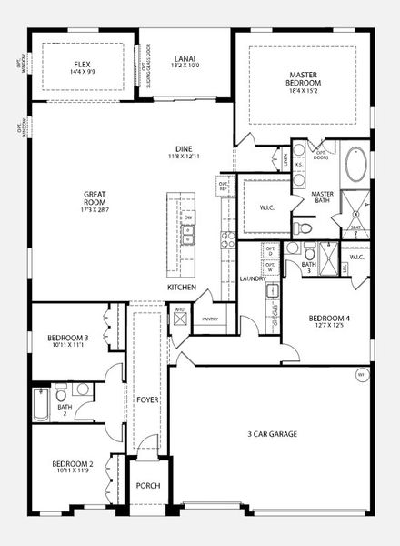 2D floor plan layout for the Venice by Maronda Homes in Golden Gate, Naples, FL (Image 5).
