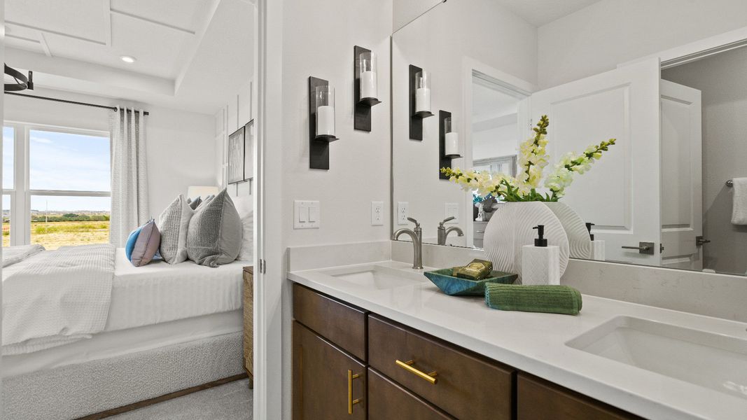 Atlantic Plan Single Story Home by DRB Homes, Primary Suite en suite bath in Liberty Trace in Haines City, FL