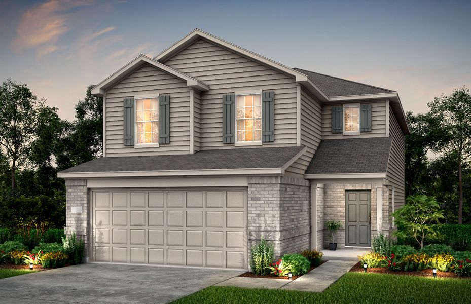 Representative exterior photo of a completed home built from the Camelia by Pulte Homes in Saddleback at Santa Rita Ranch, Liberty Hill, TX (Image 12). Representative exterior photo of a completed home built from the Camelia by Pulte Homes in Saddleback at Santa Rita Ranch, Liberty Hill, TX (Image 12).