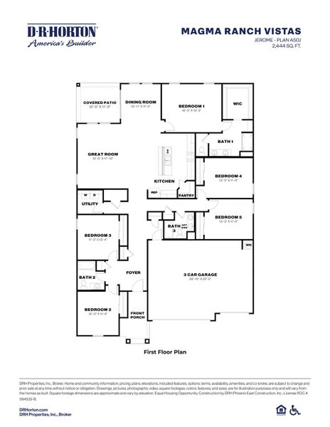 2D floor plan layout for the Jerome by D.R. Horton in Magma Ranch Vistas, Florence, AZ (Image 4).