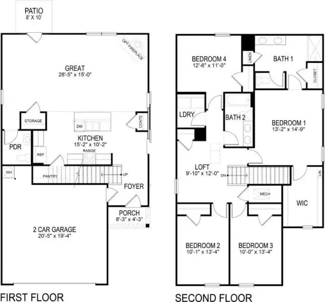 2D floor plan layout for the Elston by D.R. Horton in Riverbend Ridge, Chattanooga, TN (Image 3).