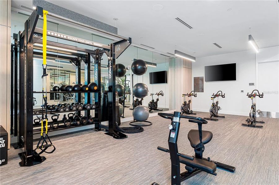 Glass-enclosed Movement Studio for personal training or group classes