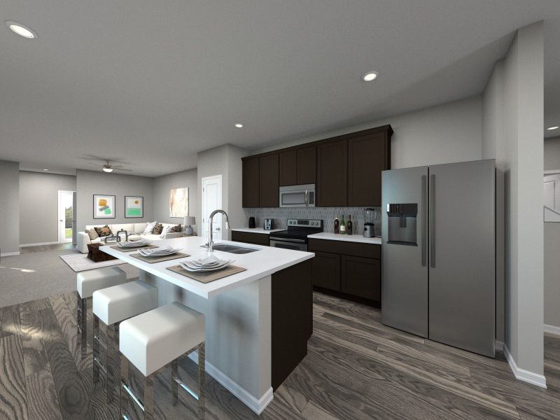 Furnished interior view inside a new home in Colony at Cole Springs - Arbor Collection, Buda (Image 3). Furnished interior view inside a new home in Colony at Cole Springs - Arbor Collection, Buda (Image 3).