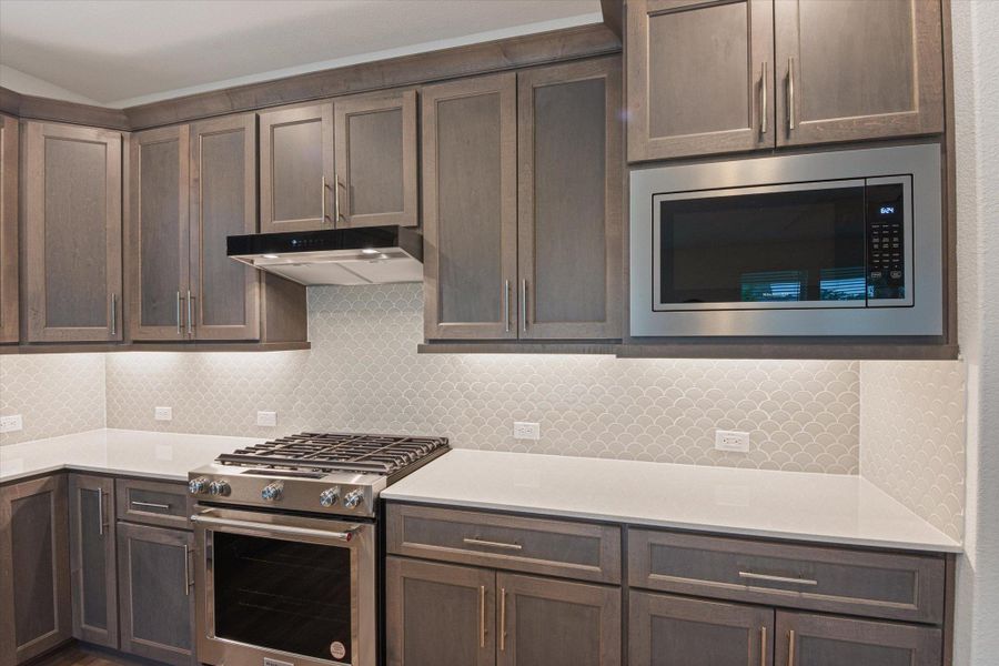Beautiful Cabinet color with upgraded designer backsplash