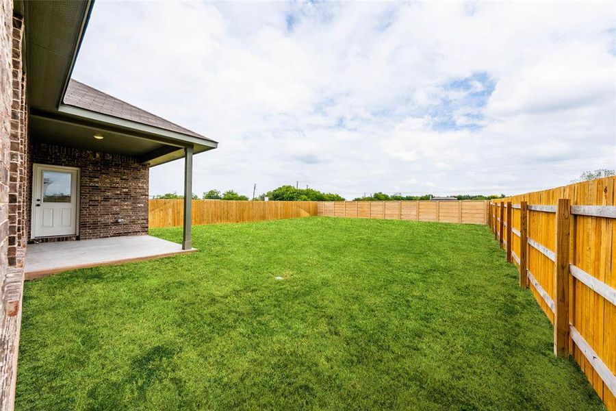 Large, lush backyard with privacy fence