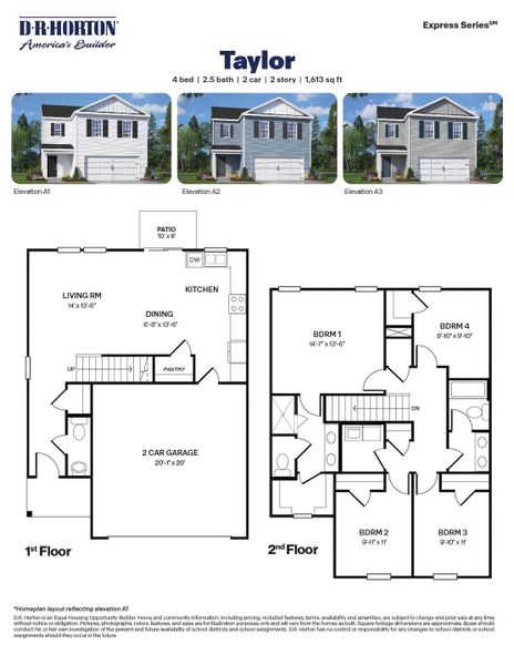 2D floor plan layout for the Taylor by D.R. Horton in Willow Mill, Thomasville, NC (Image 3).
