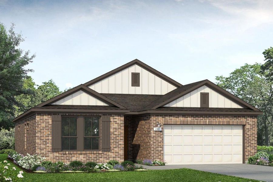 Front exterior of a new home in Colony at Pinehurst, Pinehurst, TX, highlighting curb appeal (Image 1). Front exterior of a new home in Colony at Pinehurst, Pinehurst, TX, highlighting curb appeal (Image 1).
