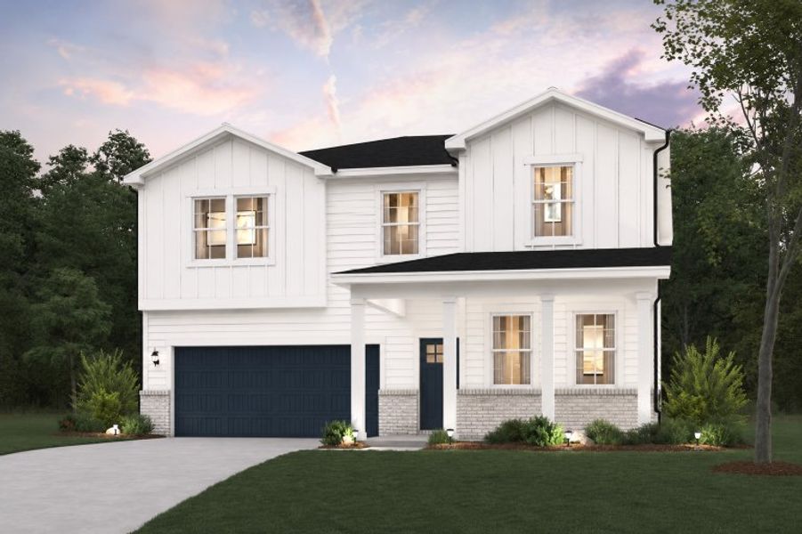 Front exterior of a new home in Reserve at Gum Springs, Jefferson, GA, highlighting curb appeal (Image 1). Front exterior of a new home in Reserve at Gum Springs, Jefferson, GA, highlighting curb appeal (Image 1).