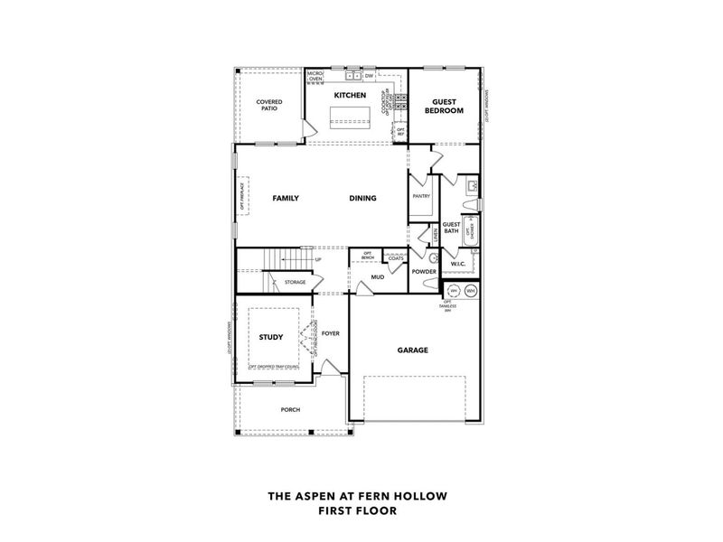 2D floor plan layout for the The Aspen A by Davidson Homes LLC in Fern Hollow, Buford, GA (Image 3).