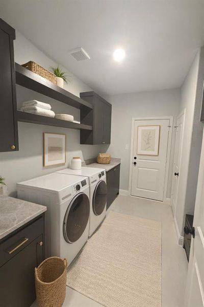 Washer and Dryer not included. Staging items are for visual representation only.