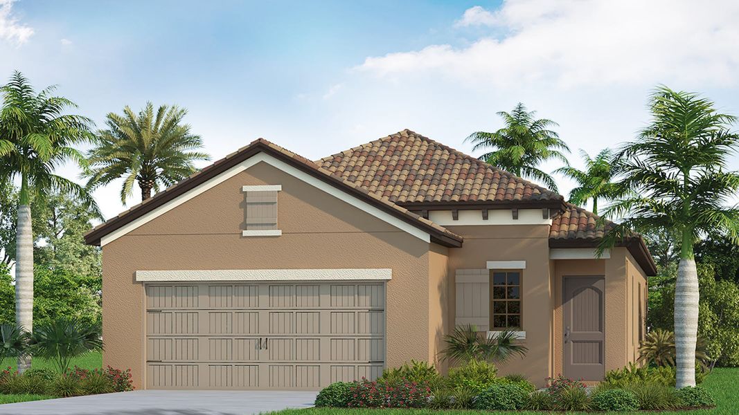 Front exterior of a new home in Vicenza Real Estate and Homes for Sale in North Venice, FL - Neal Communities, Nokomis, FL, highlighting curb appeal (Image 2).