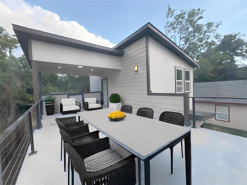 Virtual Staging. View of patio / terrace with an outdoor living space