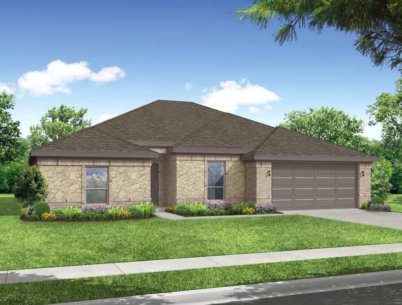 Representative exterior photo of a completed home built from the Walden II by Impression Homes in Mountain Valley Lake, Burleson, TX (Image 7). Representative exterior photo of a completed home built from the Walden II by Impression Homes in Mountain Valley Lake, Burleson, TX (Image 7).
