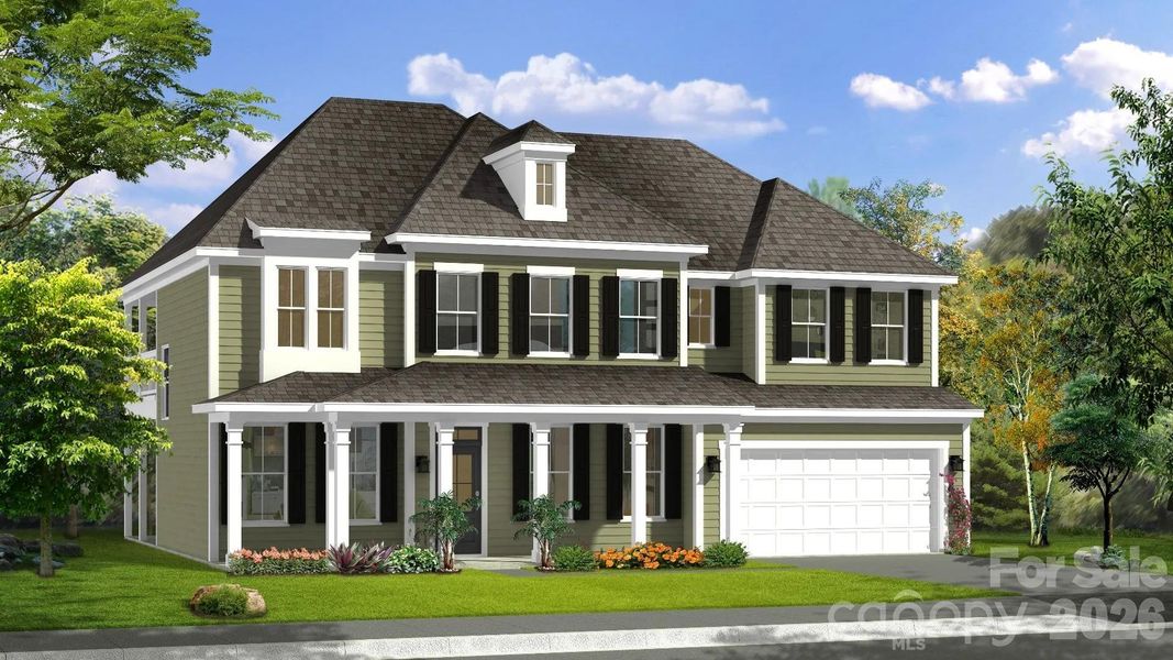 Front exterior of a new home in Michaux Gardens, Belmont, NC, highlighting curb appeal (Image 1). Front exterior of a new home in Michaux Gardens, Belmont, NC, highlighting curb appeal (Image 1).