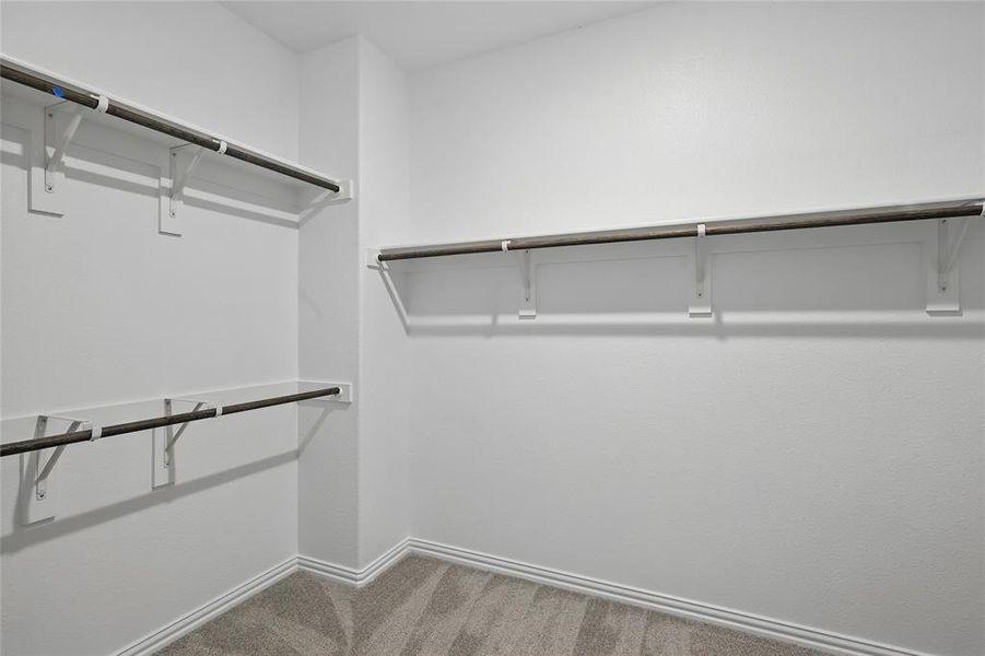 Walk in closet with light carpet