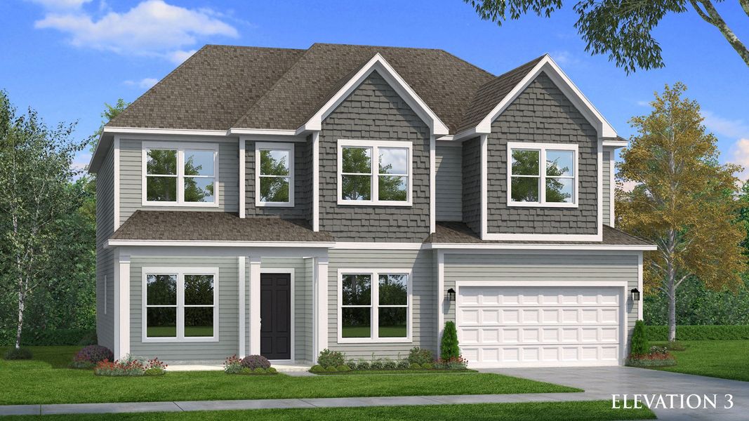 Exterior rendering of home with Hardie siding and accent siding with covered entry