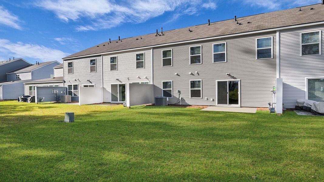 Exterior details and patio area of a home in Pine Hills Townhomes at Cane Bay, Summerville (Image 21).