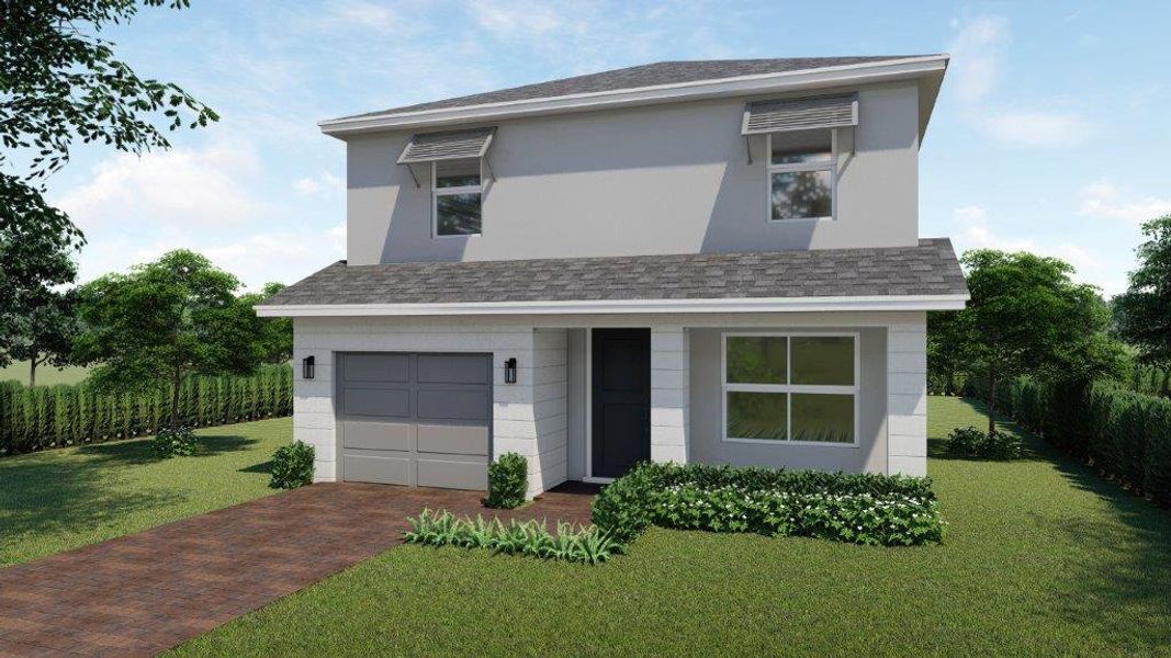 Front exterior of a new home in Hunters Manor, Pompano Beach, FL, highlighting curb appeal (Image 1).