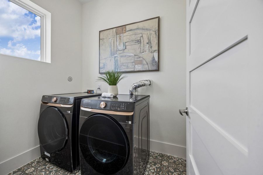The laundry room with it's full sized washer and dryer is conveniently located near the primary suite on the third floor. The laundry room with it's full sized washer and dryer is conveniently located near the primary suite on the third floor.
