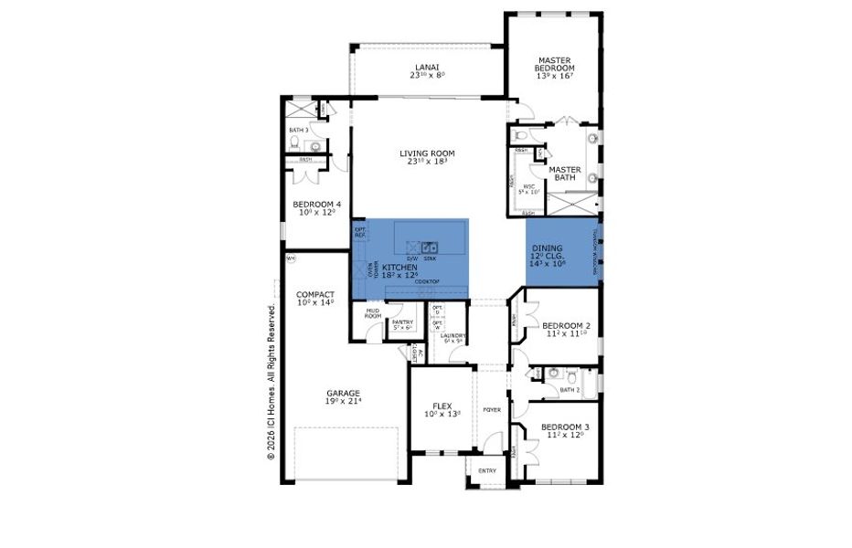 2D floor plan layout for the Costa Mesa by ICI Homes in Weslyn Park at Sunbridge, St. Cloud, FL (Image 3). 2D floor plan layout for the Costa Mesa by ICI Homes in Weslyn Park at Sunbridge, St. Cloud, FL (Image 3).