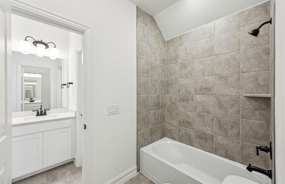 Upgraded secondary bath with elegant finishes Upgraded secondary bath with elegant finishes