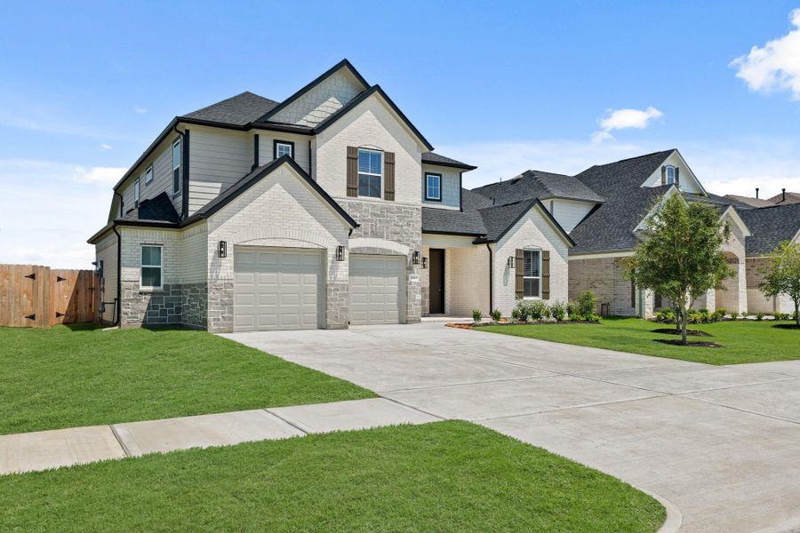 Front exterior of a new home in Briarwood Crossing, Rosenberg, TX, highlighting curb appeal (Image 19).