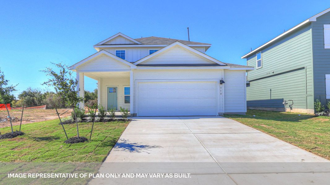 Representative exterior photo of a completed home built from the The Nicole by D.R. Horton in Paramount, Kyle, TX (Image 1).
