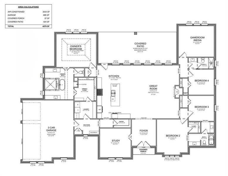Enlarged Floor Plan-550 SF Covered Patios
550