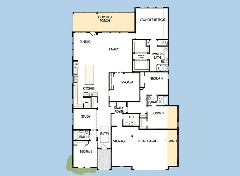 2D floor plan layout for the The Ortega by David Weekley Homes in Sundance Cove Lakeside - Overlook View Collection, Crosby, TX (Image 5).