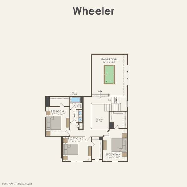 2D floor plan layout for the Wheeler by Pulte Homes in Parks of Village Creek, Burleson, TX (Image 5).