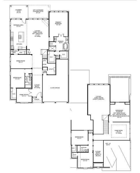 2D floor plan layout of this home in Wolf Ranch, Georgetown, TX (Image 2).