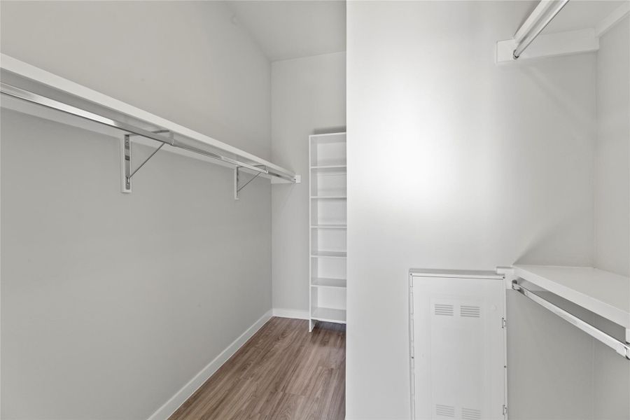 Spacious closet with hardwood / wood-style floors