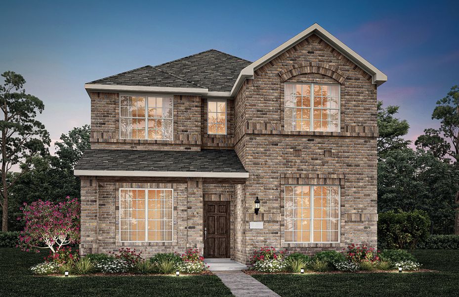 The Courtyard, with covered front porch and 2-car rear entry garage, shown as Exterior A