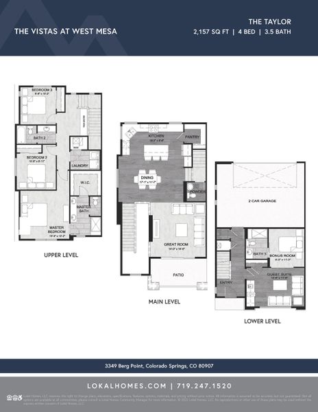 2D floor plan layout for the Taylor by Lokal Homes in The Commons at Victory Ridge, Colorado Springs, CO (Image 3).