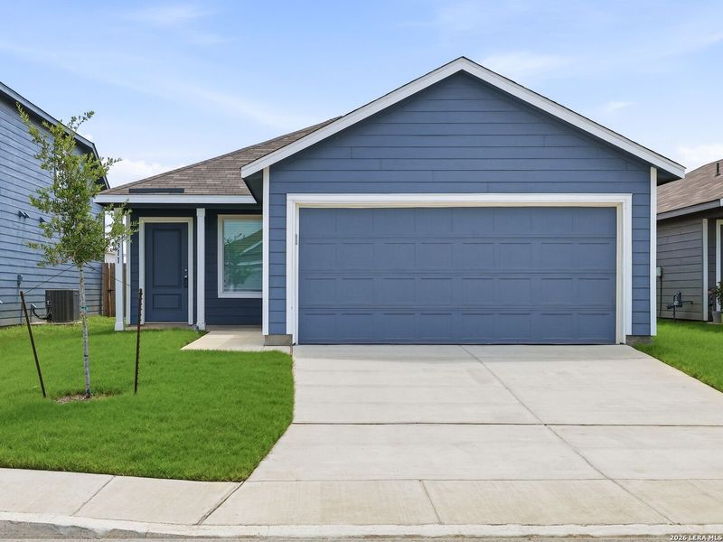 Front exterior of a new home in Sapphire Grove, San Antonio, TX, highlighting curb appeal (Image 2).