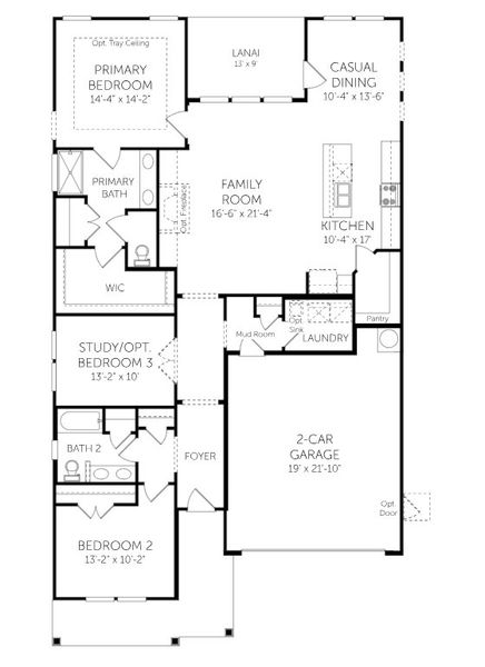 2D floor plan layout for the Belair - Single Family Homes by Dream Finders Homes in Furnie's Place, Loris, SC (Image 3).