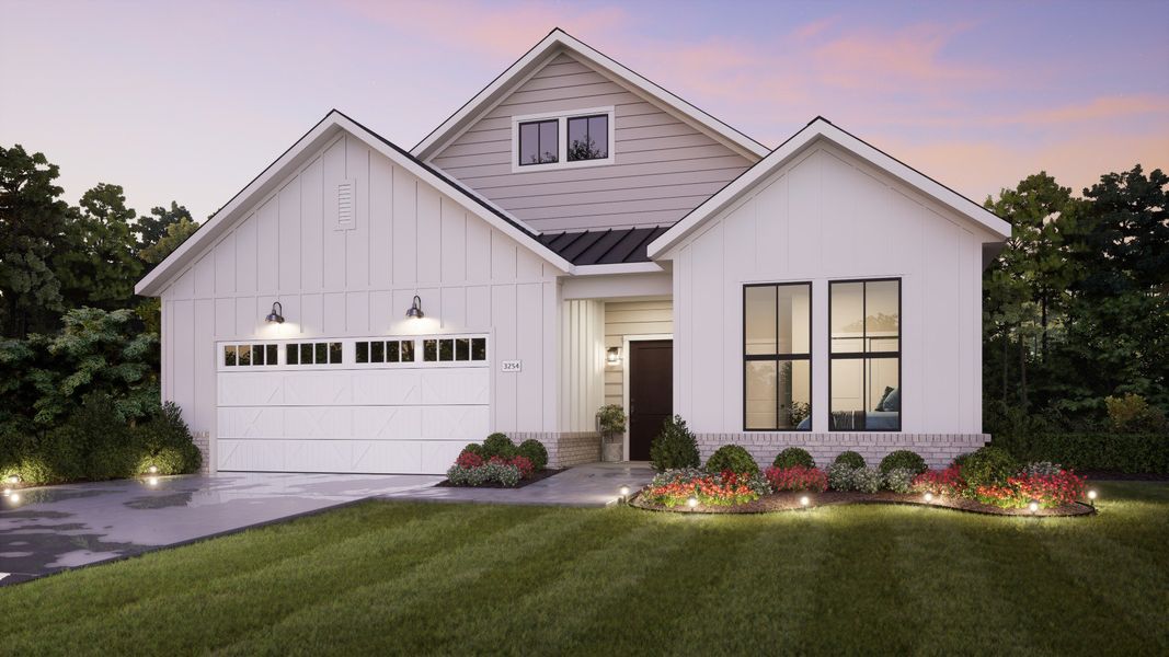 Representative exterior photo of a completed home built from the Portico by Epcon Communities in The Courtyards at Redbud Lane, Holly Springs, GA (Image 23). Representative exterior photo of a completed home built from the Portico by Epcon Communities in The Courtyards at Redbud Lane, Holly Springs, GA (Image 23).