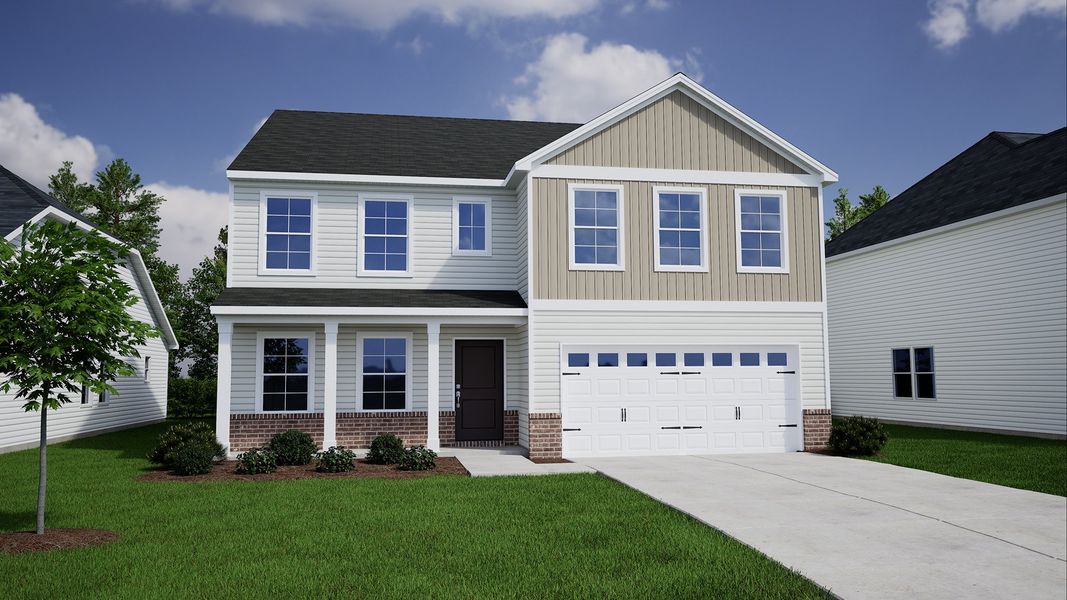 Representative exterior photo of a completed home built from the Wilkinson - Genesis Value Collection by Mungo Homes in Ellington, Elgin, SC (Image 19). Representative exterior photo of a completed home built from the Wilkinson - Genesis Value Collection by Mungo Homes in Ellington, Elgin, SC (Image 19).