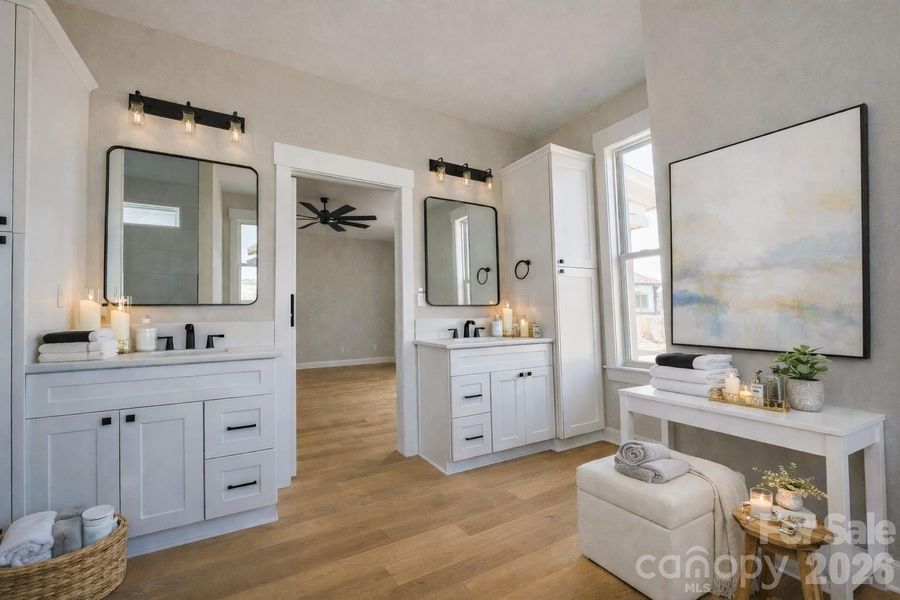 Main Bedroom suite has Roman soaking Tub & Shower.