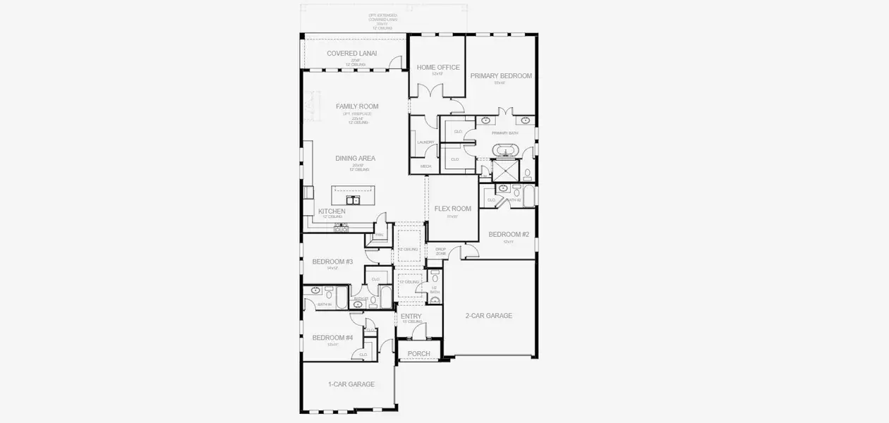 2D floor plan layout for the 2844F by Perry Homes in Sanctuary at Seaire, Parrish, FL (Image 4).